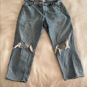 Blue Relaxed Fit Distressed Jeans Abercrombie